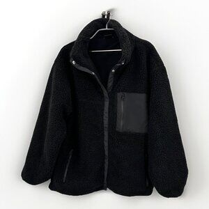 Backcountry Mixed Fabric Fleece Jacket in Black Size L Women's Snap Up Sherpa